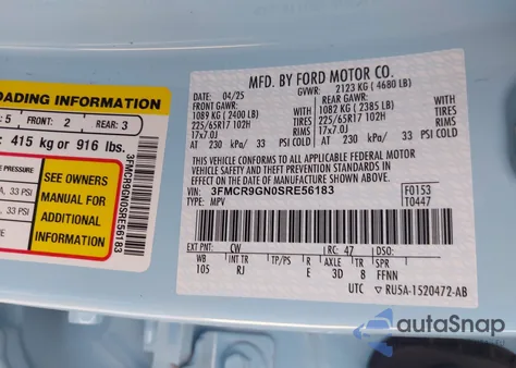 2025 Ford Bronco Sport Heritage из США, поврежденный, VIN 3FMCR9GN0SRE56183